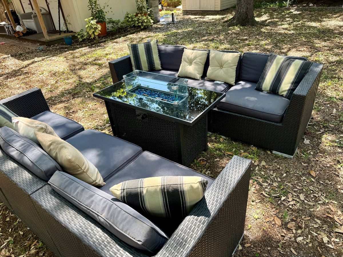 Outdoor Resin Wicker Sectional Sofa with Fire Pit Coffee Table