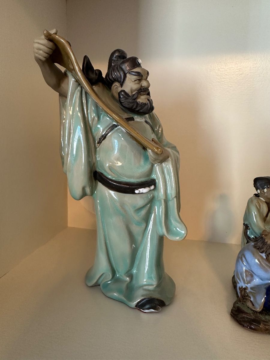 Vintage Chinese Warrior Figurine with Celadon Glaze