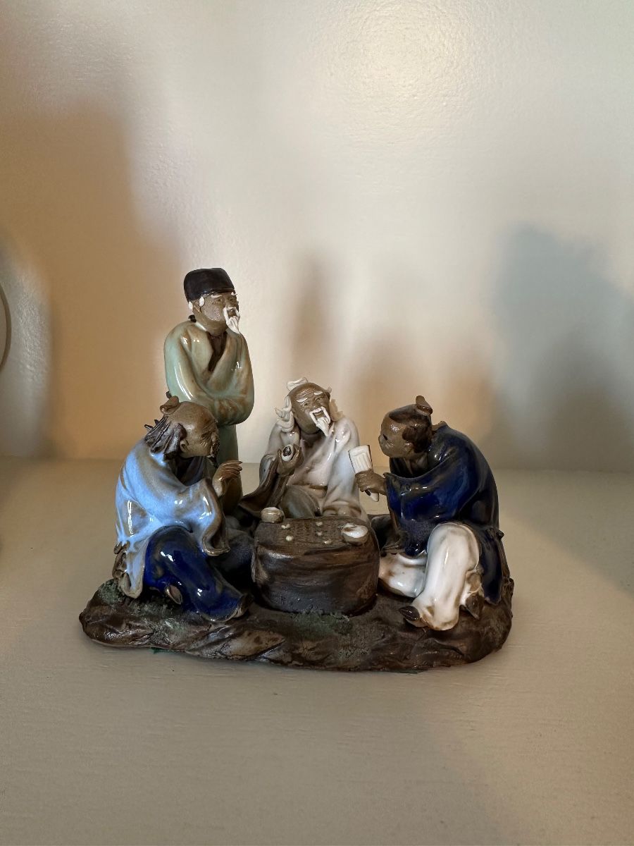 Satsuma-style Ceramic Figurine of Scholars Playing Board Game