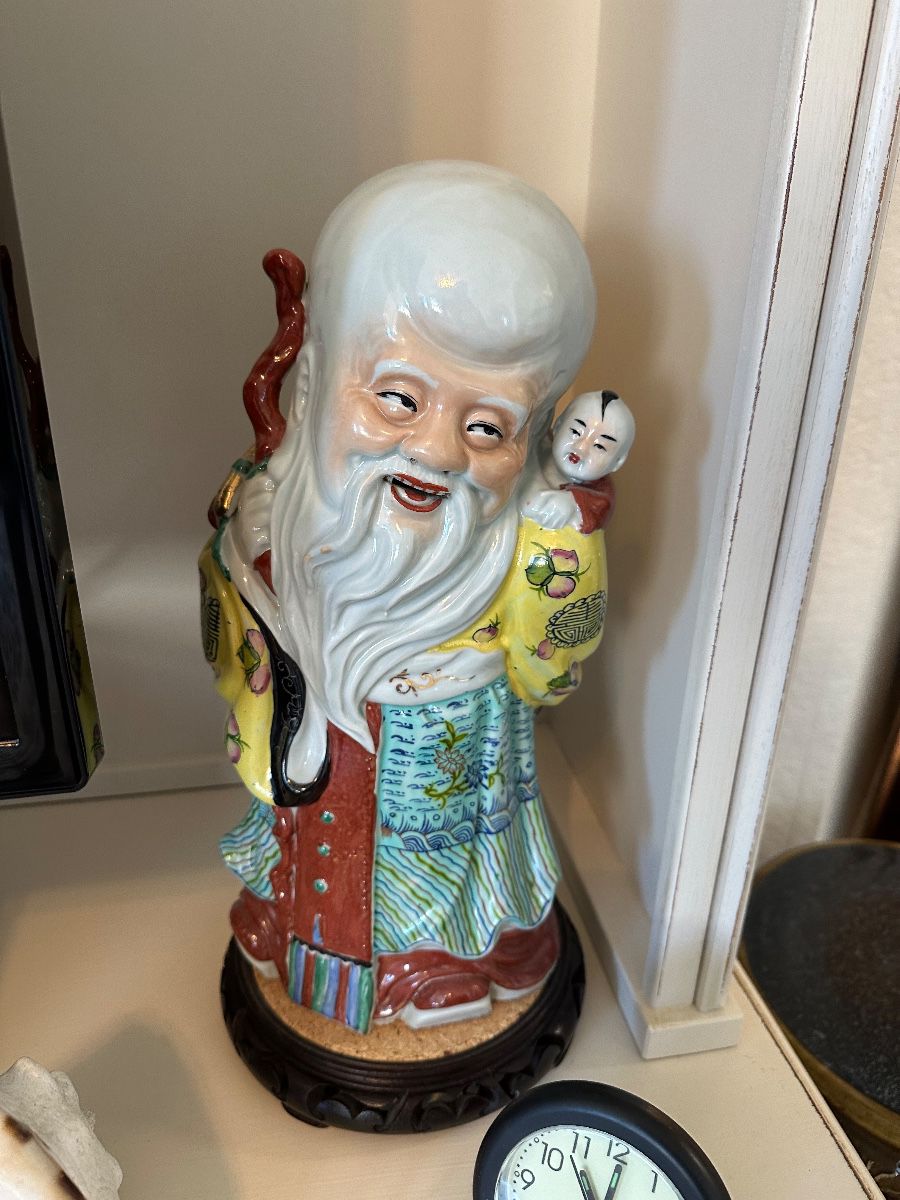 Shou Lao Ceramic Figurine with Child and Staff