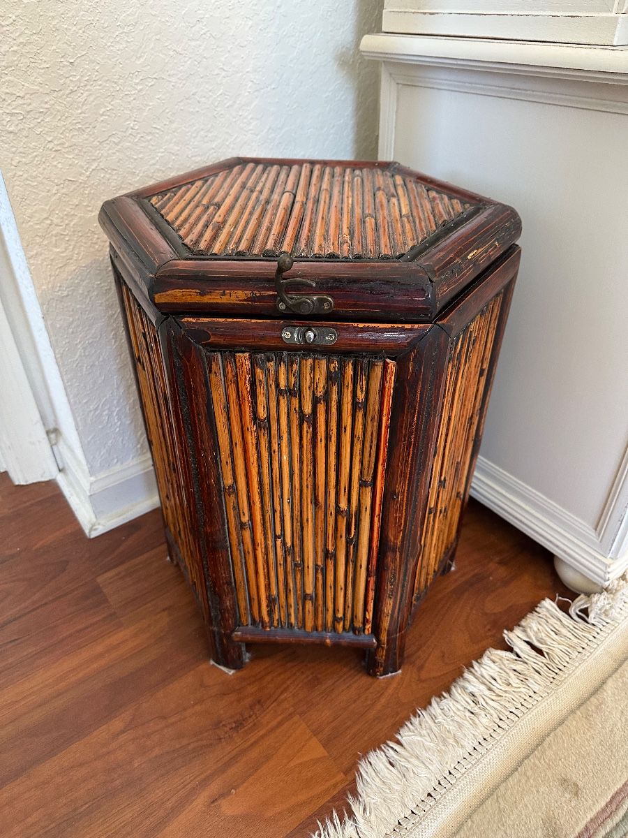 Vintage Bamboo Hexagonal Lidded Storage Chest