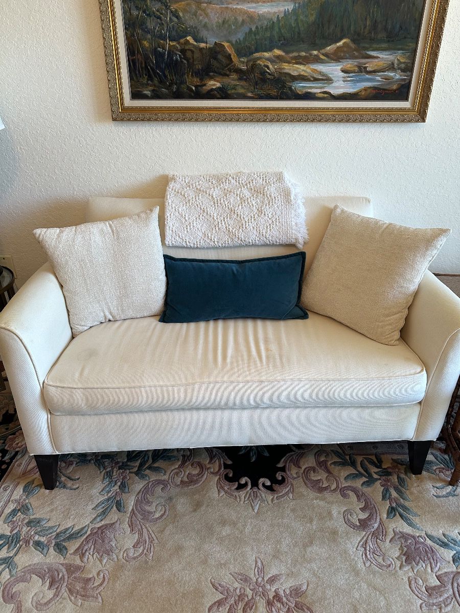 Loveseat with Accent Pillows and Throw Blanket