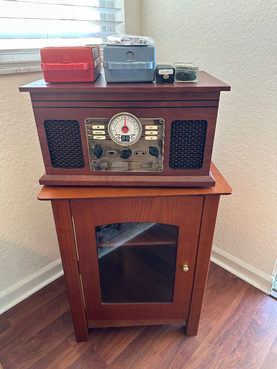 "Retro Audio System & Storage Cabinet Set"