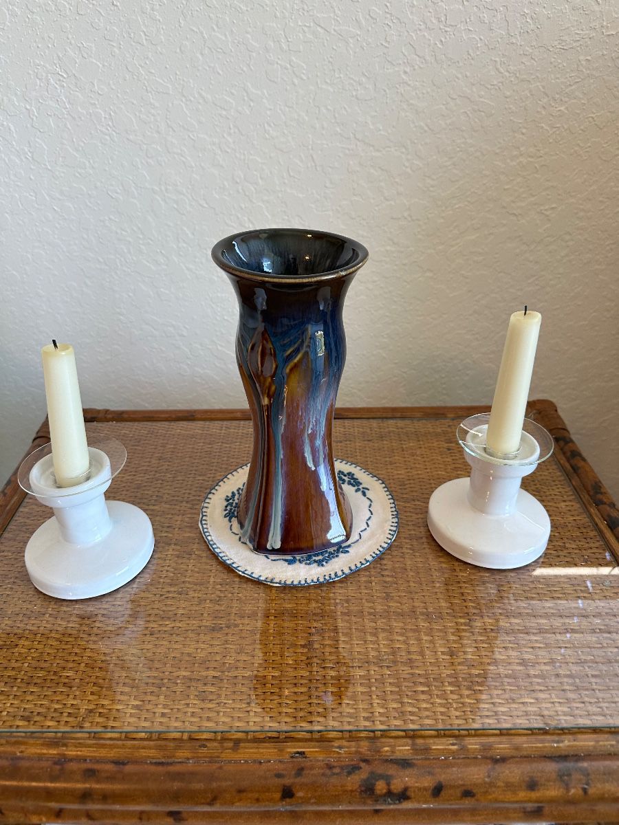 Artisan Drip Glaze Ceramic Vase with Candlesticks Set