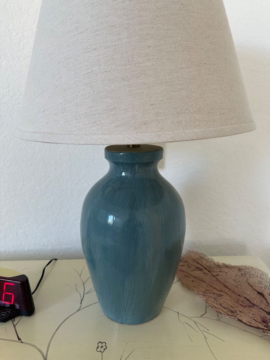 Teal Ceramic Table Lamp with Linen Shade