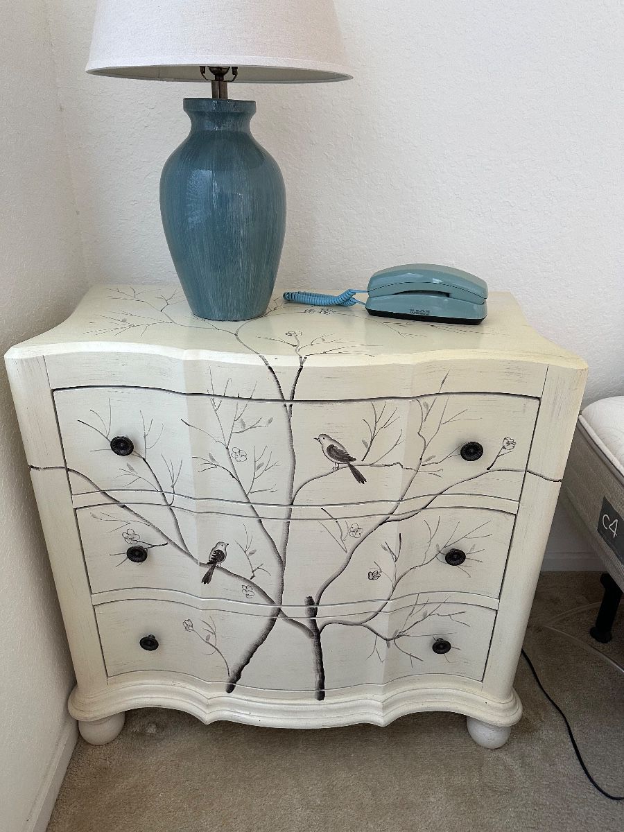 Hand-Painted Bird and Branch Dresser Chest of Drawers