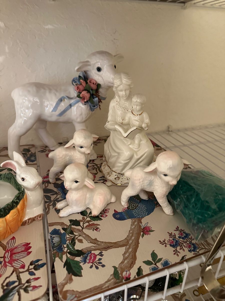 Decorative Ceramic Figurine Assortment - Mother and Child, Lambs, Rabbit