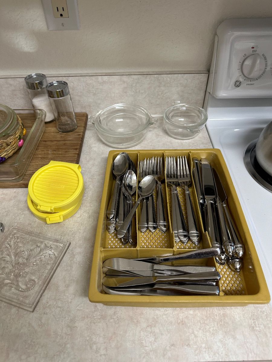 Stainless Steel Flatware Assortment in Yellow Organizer