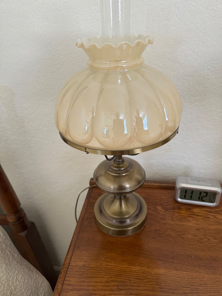 Brass Table Lamp with Fluted Glass Shade