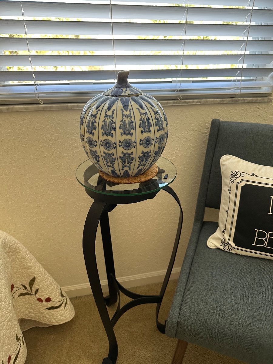 Blue and White Ceramic Pumpkin Jar