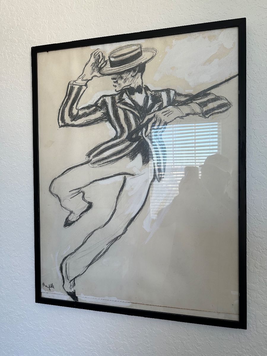 Vintage Dancer Sketch with Fedora and Cane