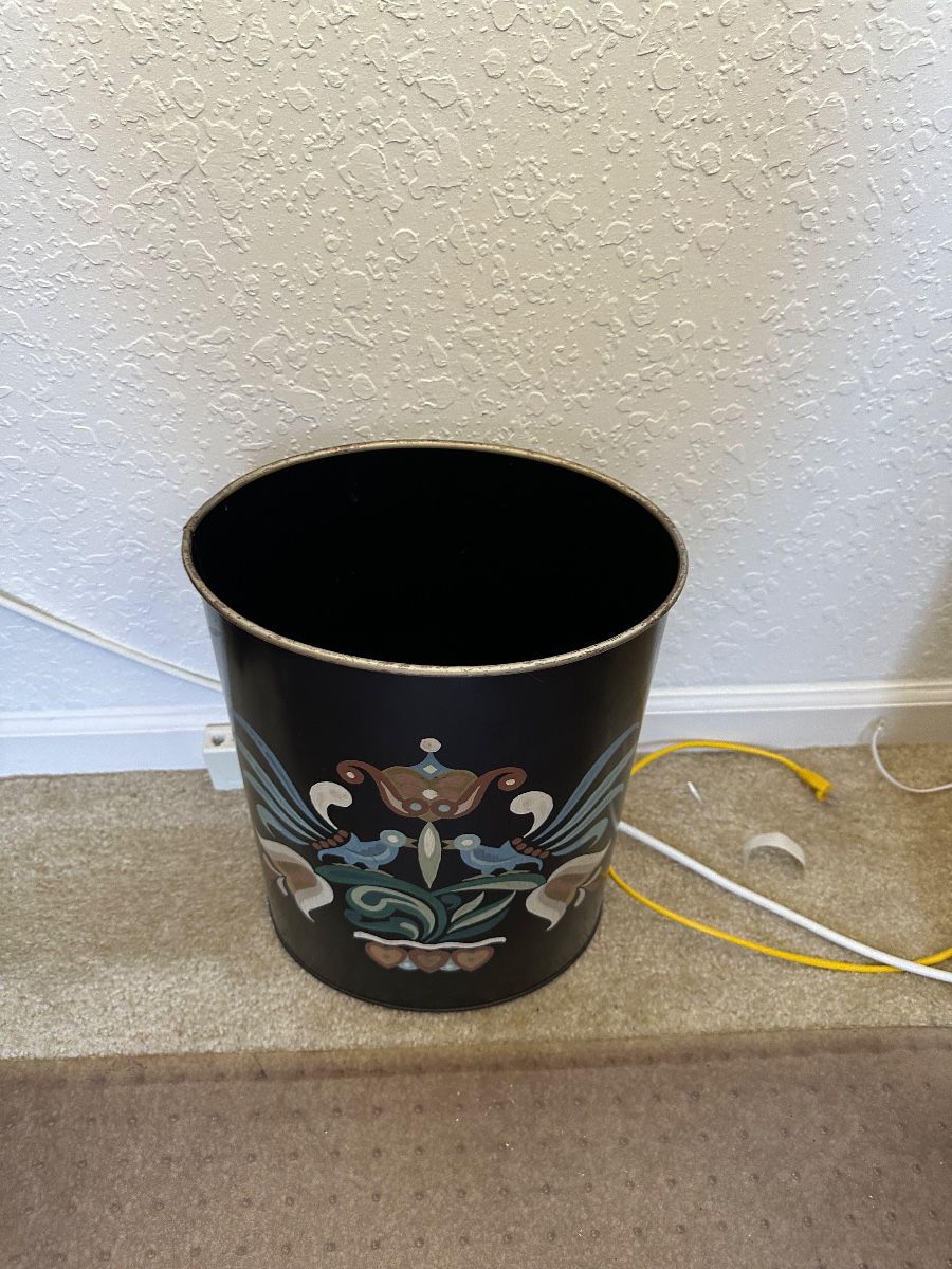 Decorative Metal Waste Bin with Avian & Floral Motif