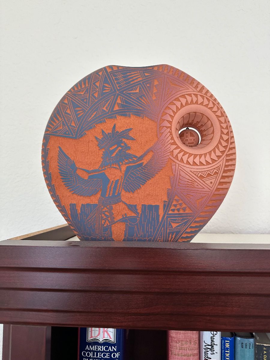 Southwestern Style Sgraffito Pottery Vase with Winged Figure