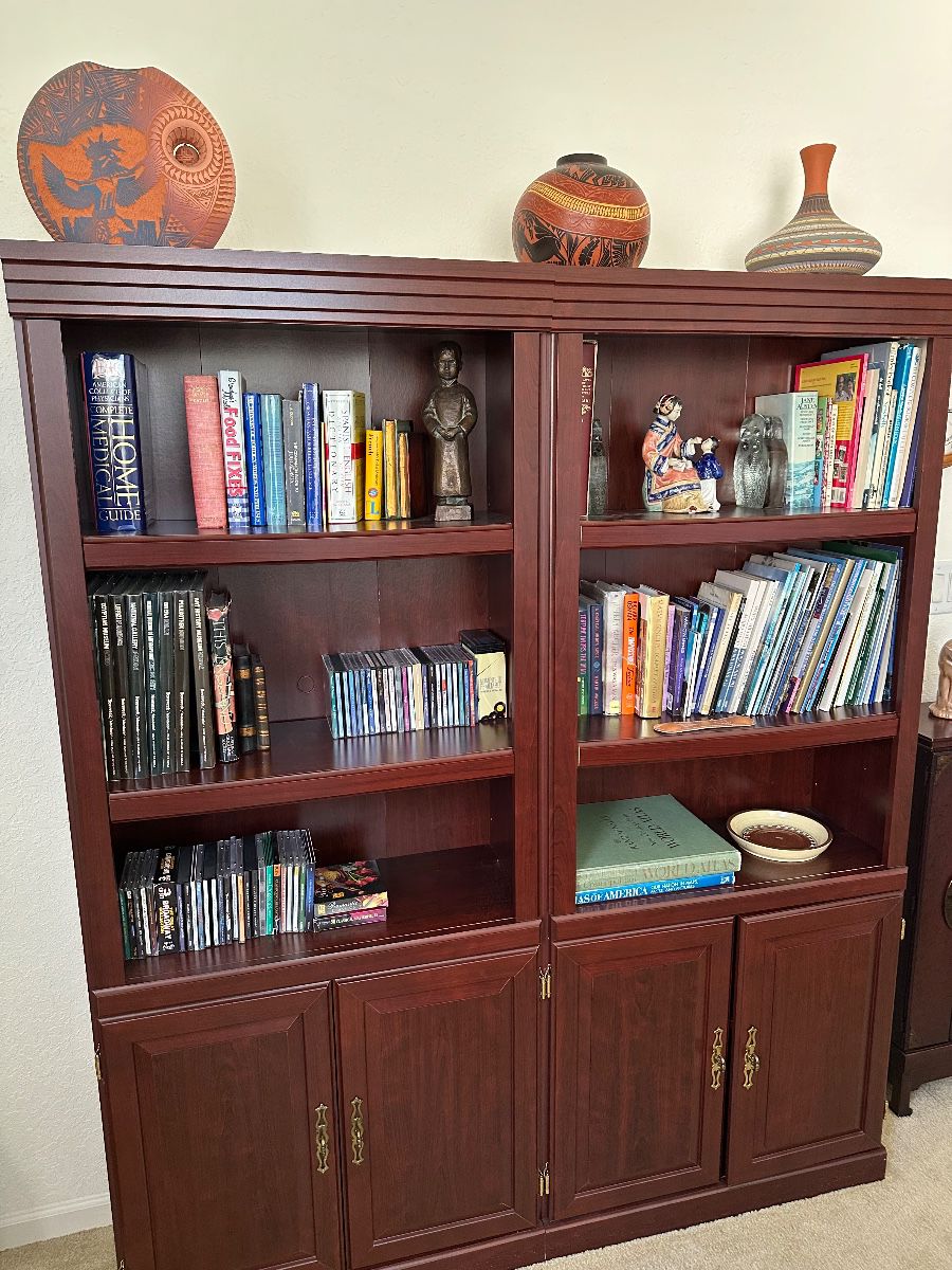 Mahogany Wood Bookcase with Decorative Hardware