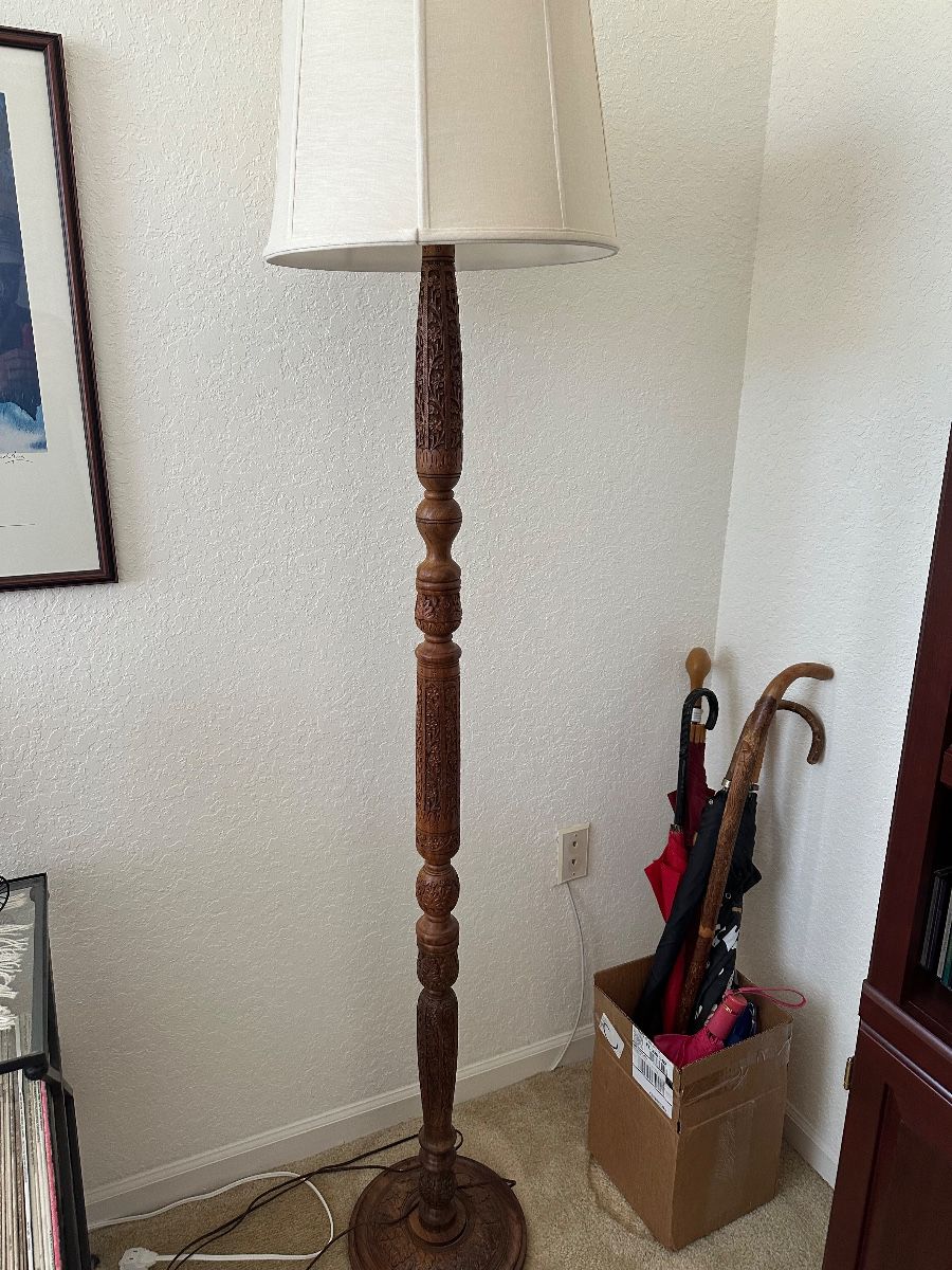 Ornate Carved Wood Floor Lamp