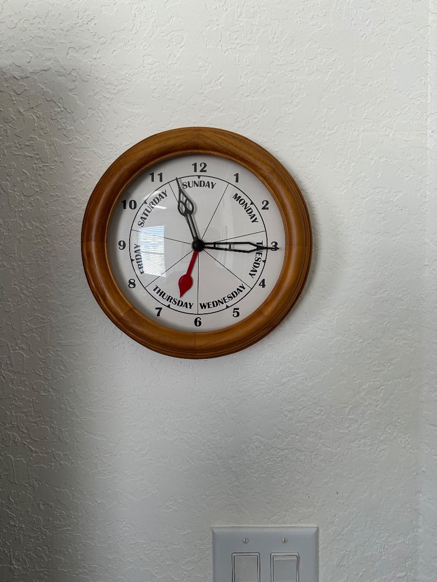 Wooden Framed Day of the Week Wall Clock