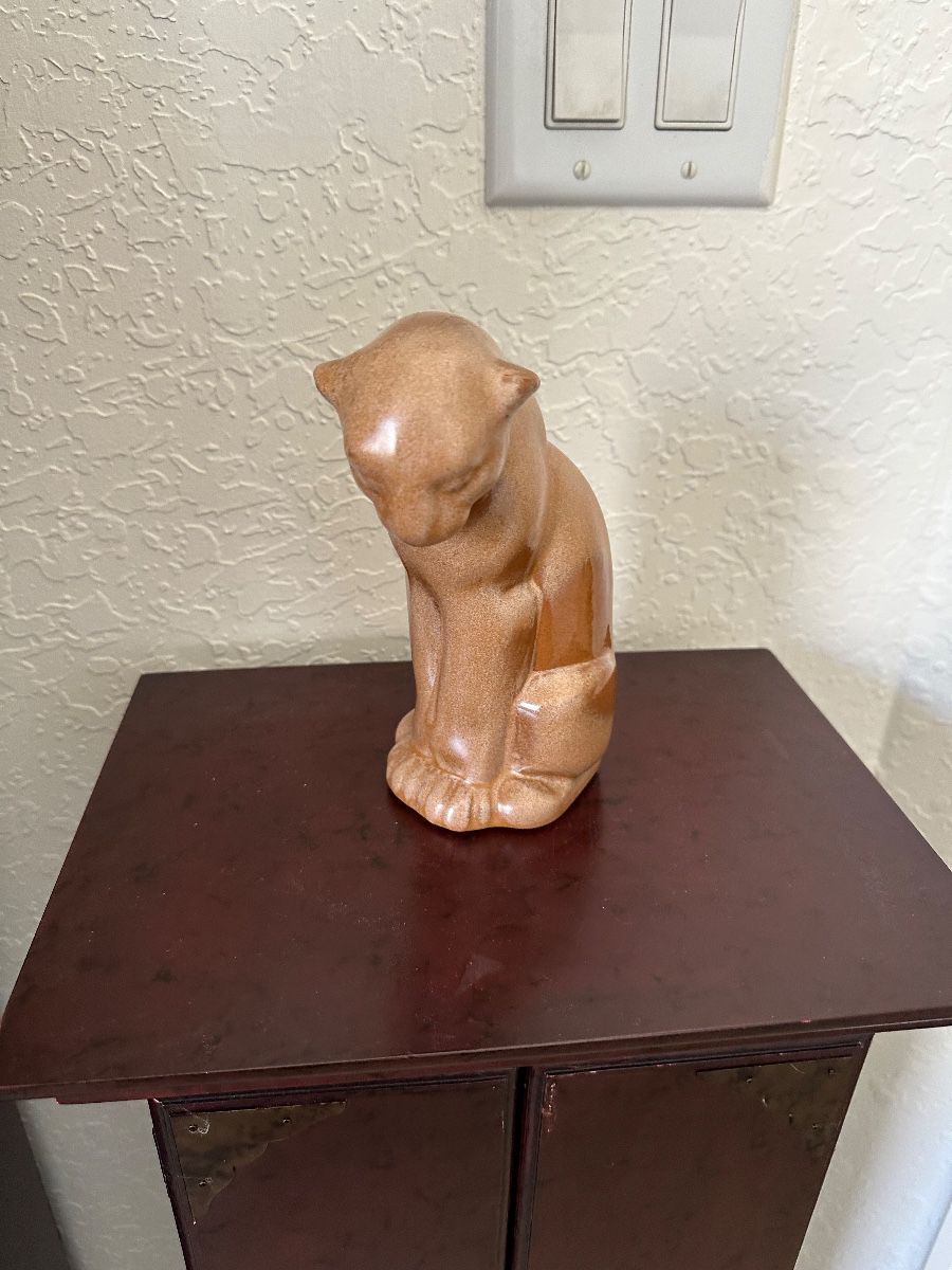 Ceramic Crouching Cat Figurine