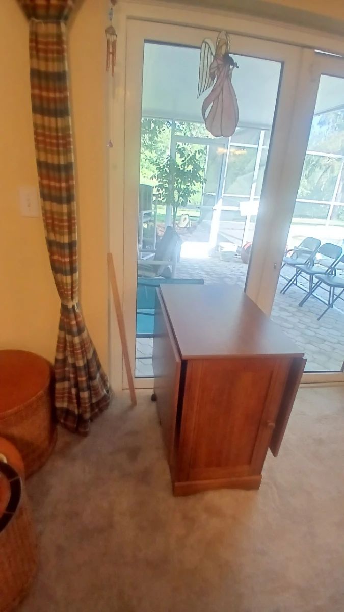 Wooden Drop-Leaf Cabinet with Casters