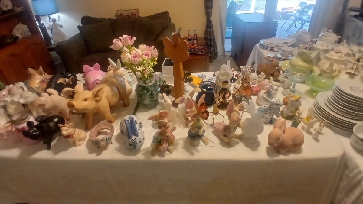 Pig & Bunny Figurines & Tableware Lot