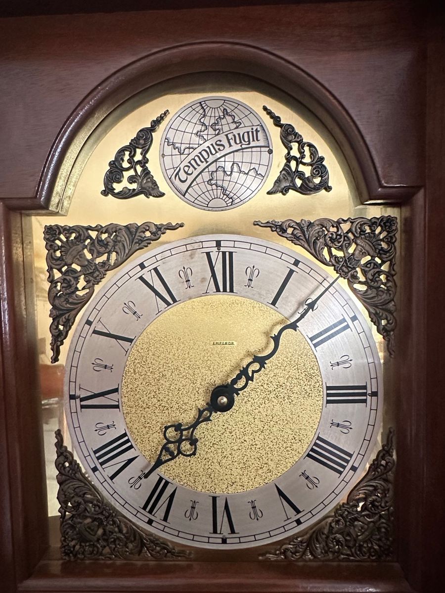 Emperor Grandfather Clock Dial with Tempus Fugit Motif