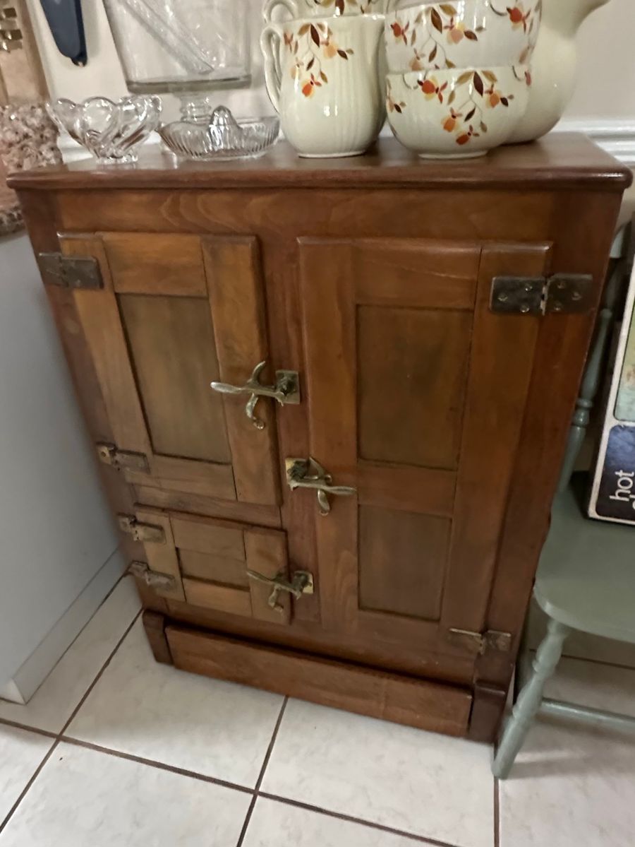 Antique Ice Box with Brass Hardware
