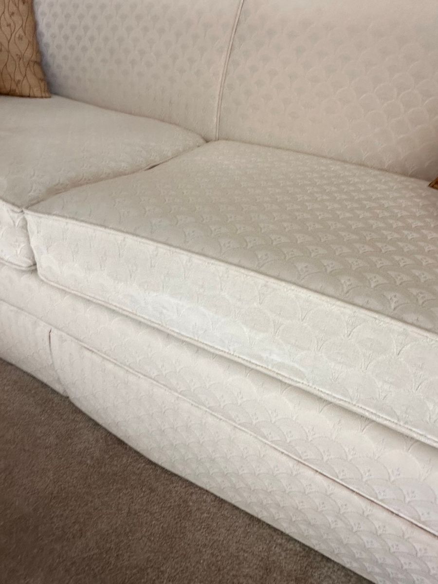 Vintage Upholstered Sofa with Damask Accent Pillow