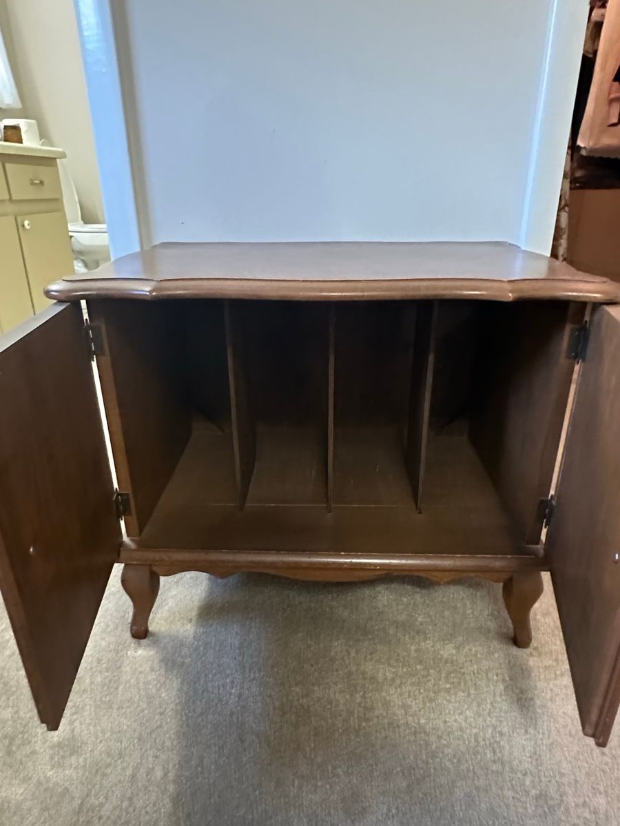 Vintage Wood Record Cabinet with Dividers