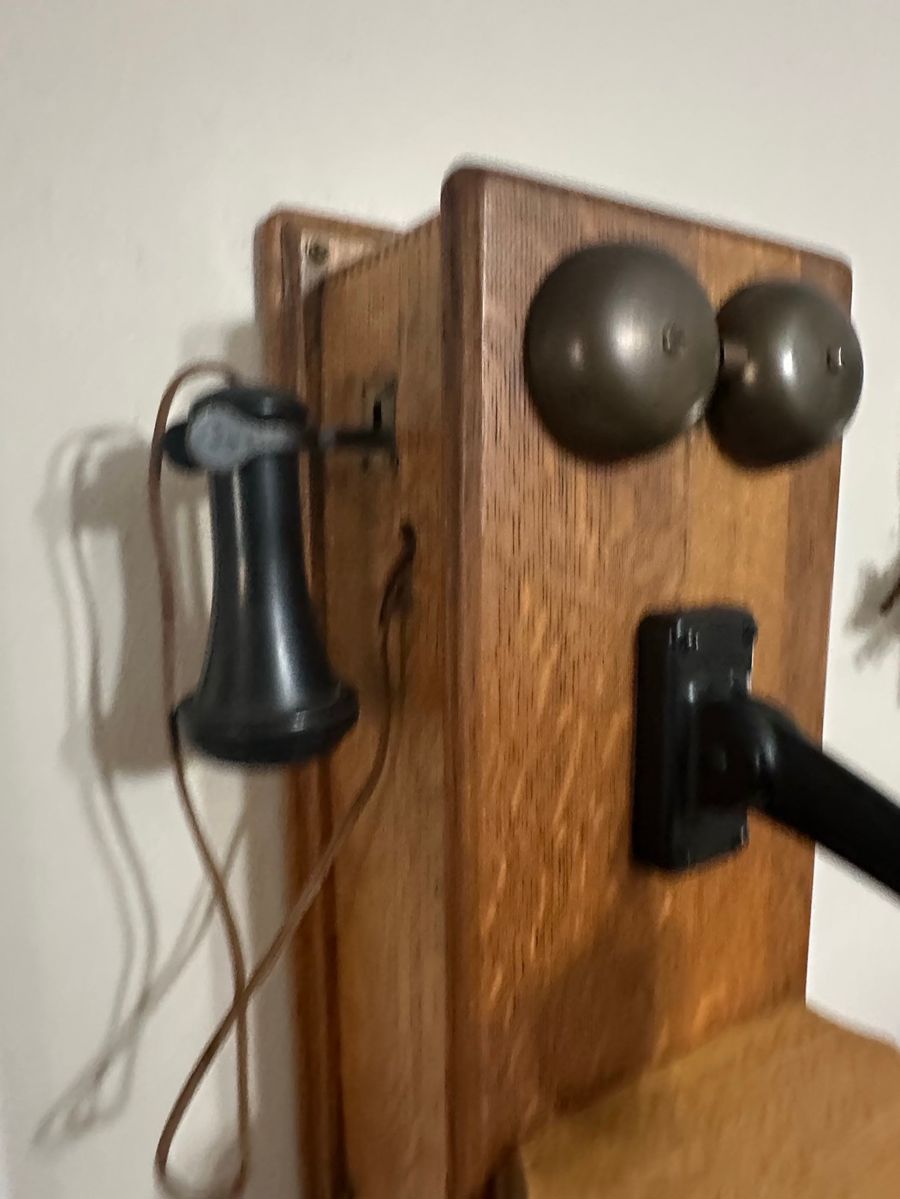 Antique Oak Wall Mount Candlestick Telephone