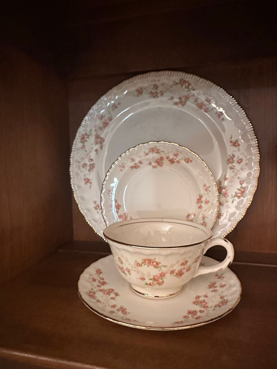 Vintage Floral Porcelain Tea Cup, Saucer & Plates Set