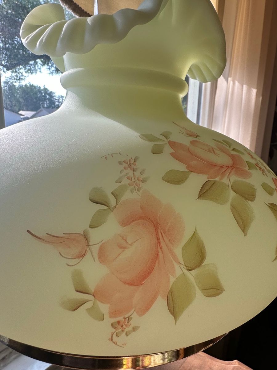 Victorian Style Frosted Glass Hand-Painted Floral Lamp Shade