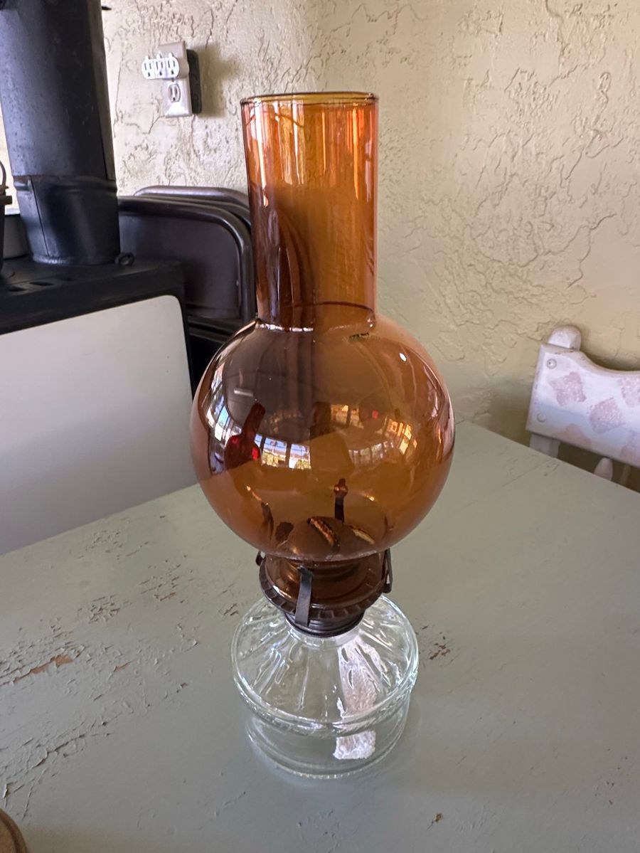 Vintage Amber Glass Oil Lamp