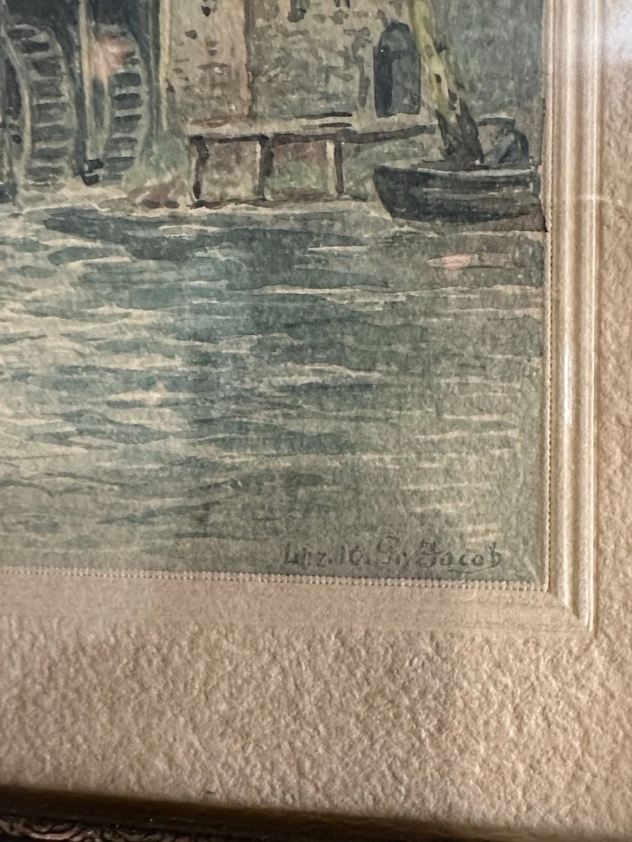 Jacob Watercolor Painting Watermill Scene