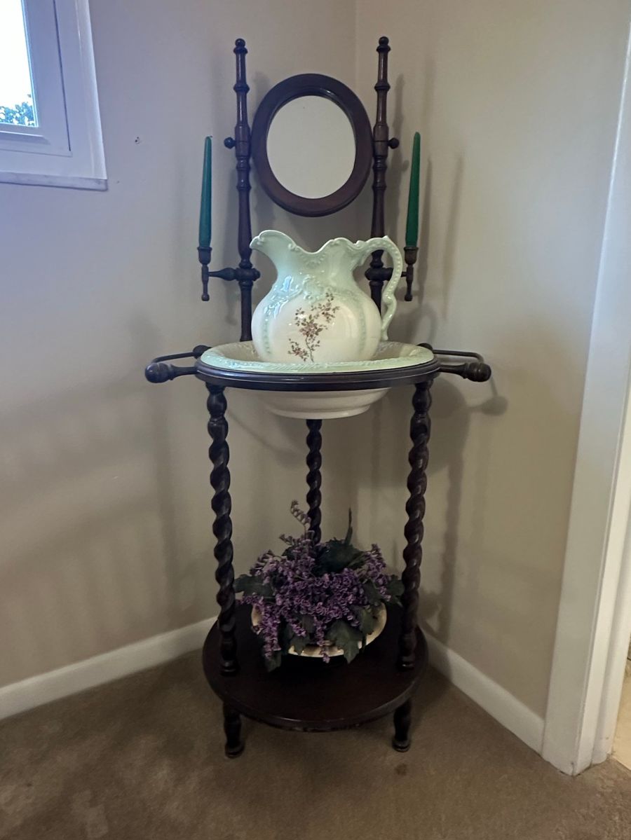 Victorian Washstand with Mirror and Pitcher Set