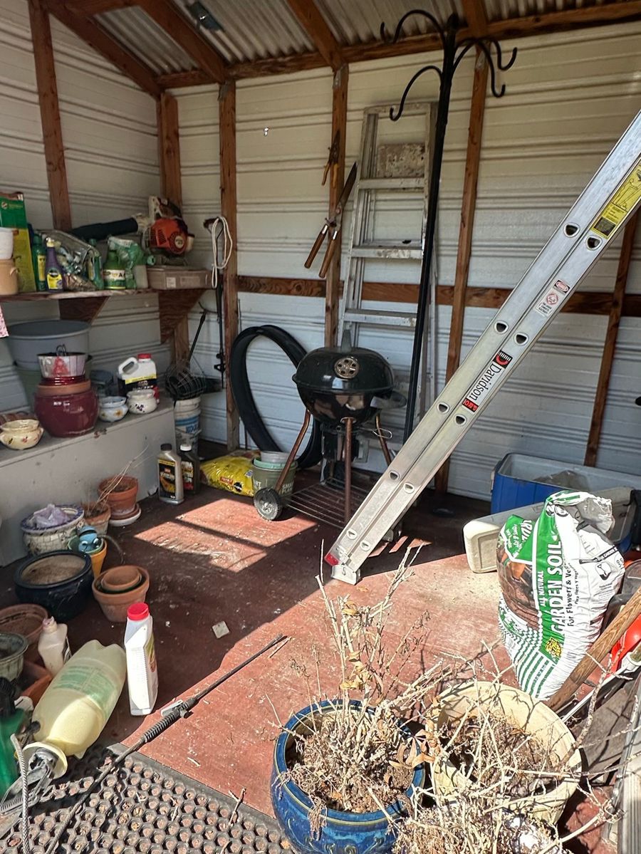 Shed Assortment: Grill, Ladder, Garden & Yard Tools
