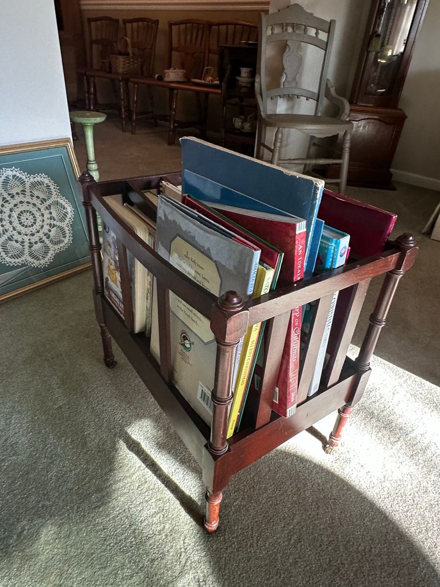 Vintage Mahogany Magazine Rack with Books