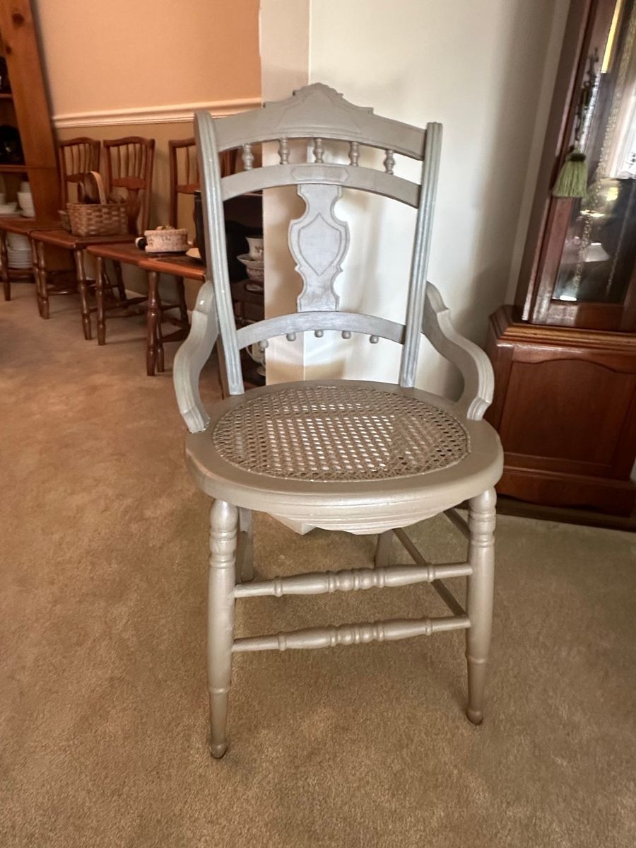 Vintage Painted Armchair with Cane Seat