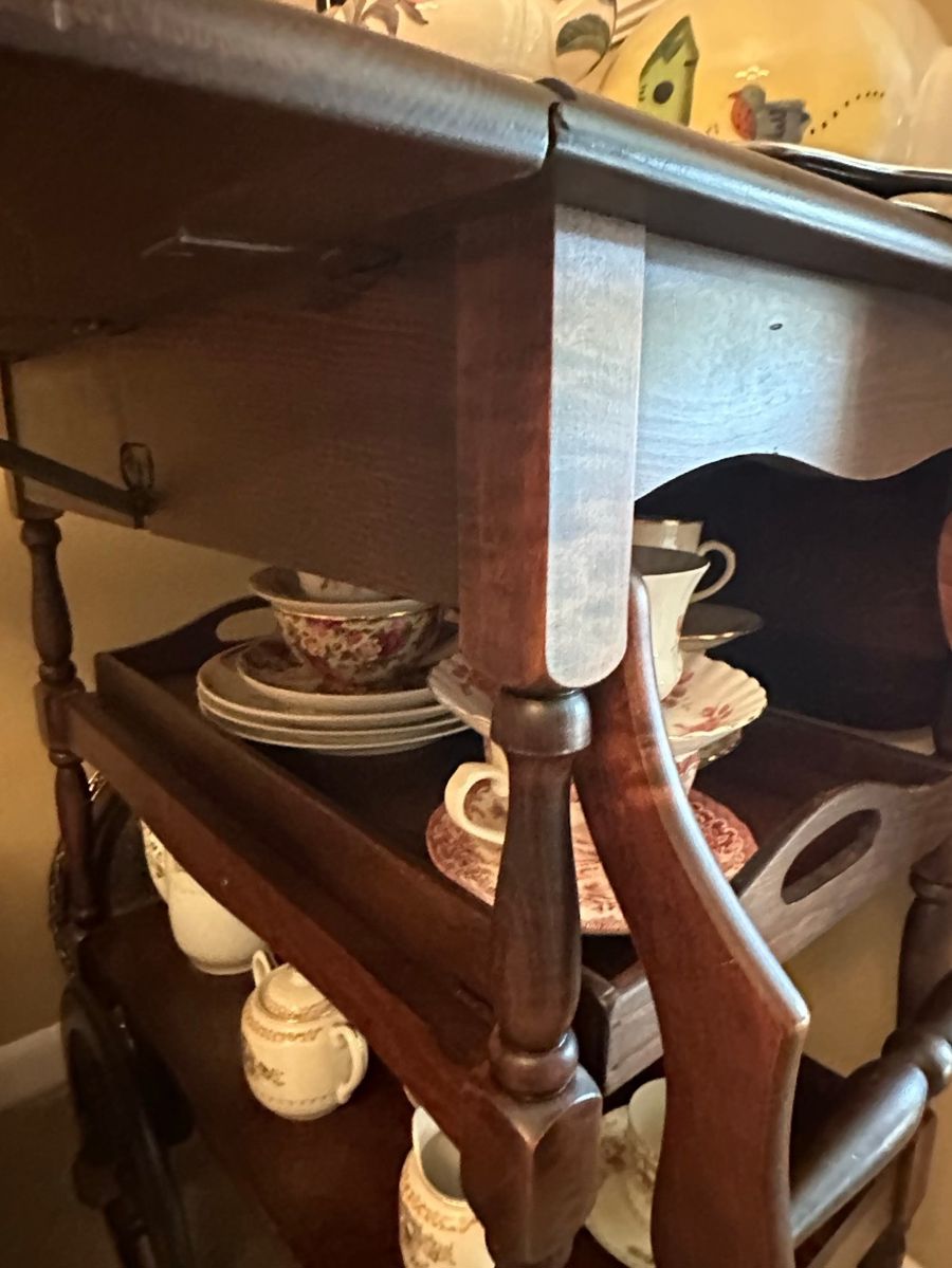 Wooden Tea Cart with Assorted Porcelain Serviceware