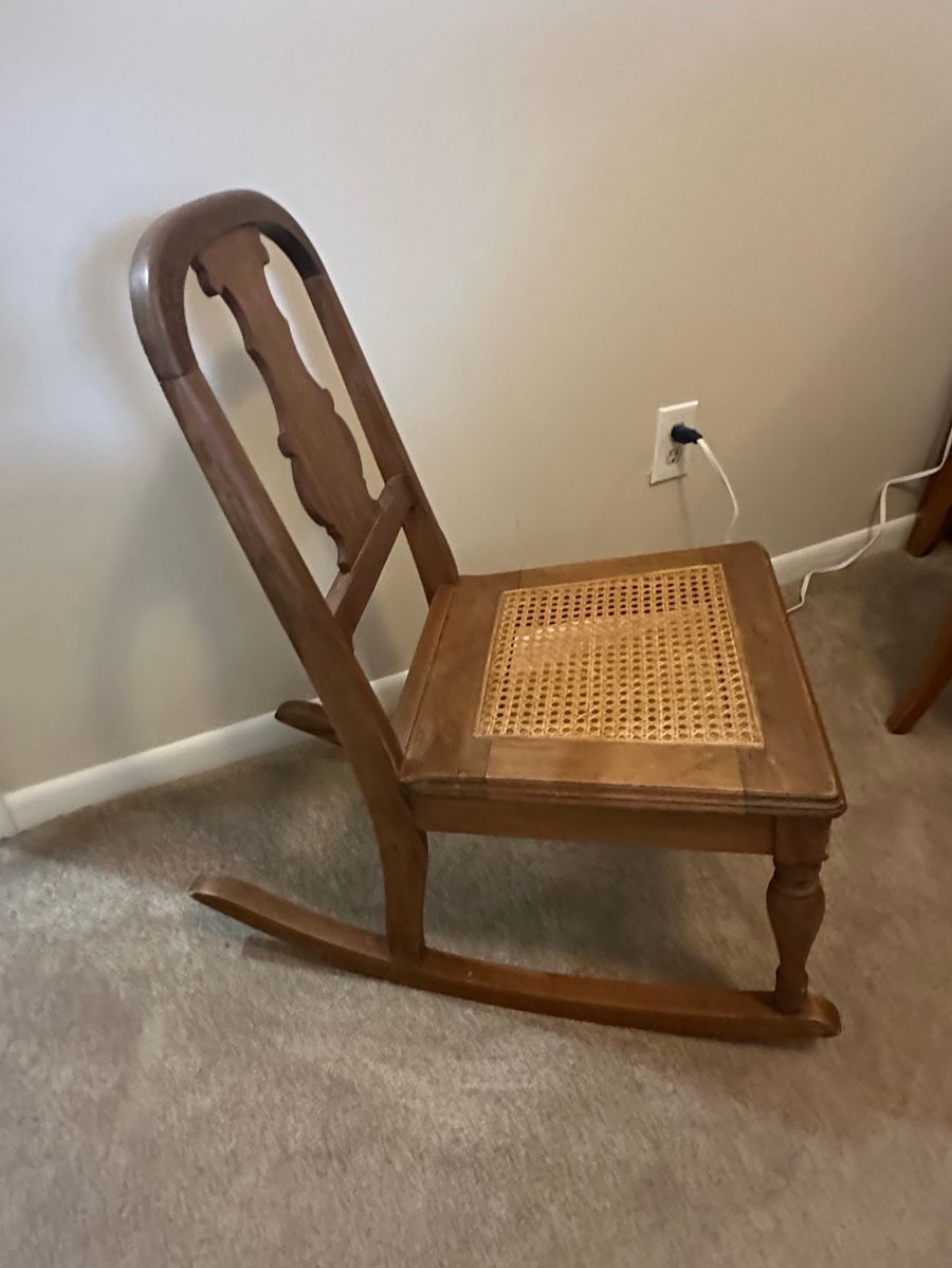Vintage Wooden Rocking Chair with Cane Seat