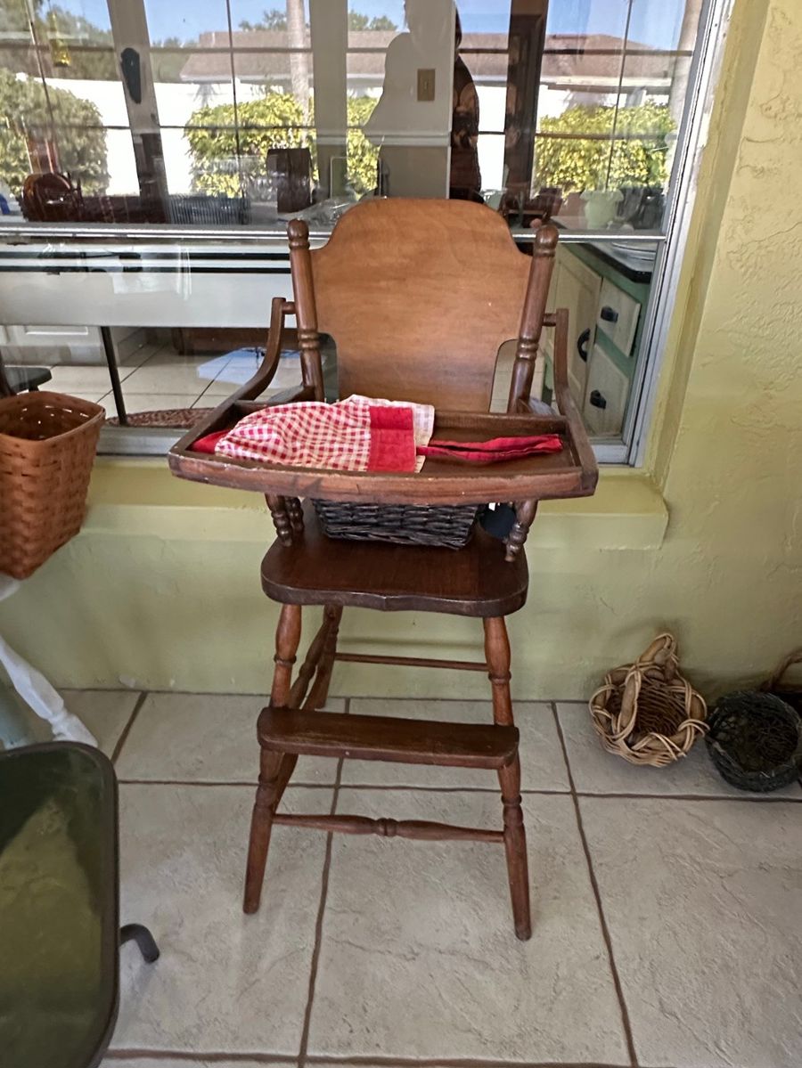 Vintage Wooden High Chair with Tray