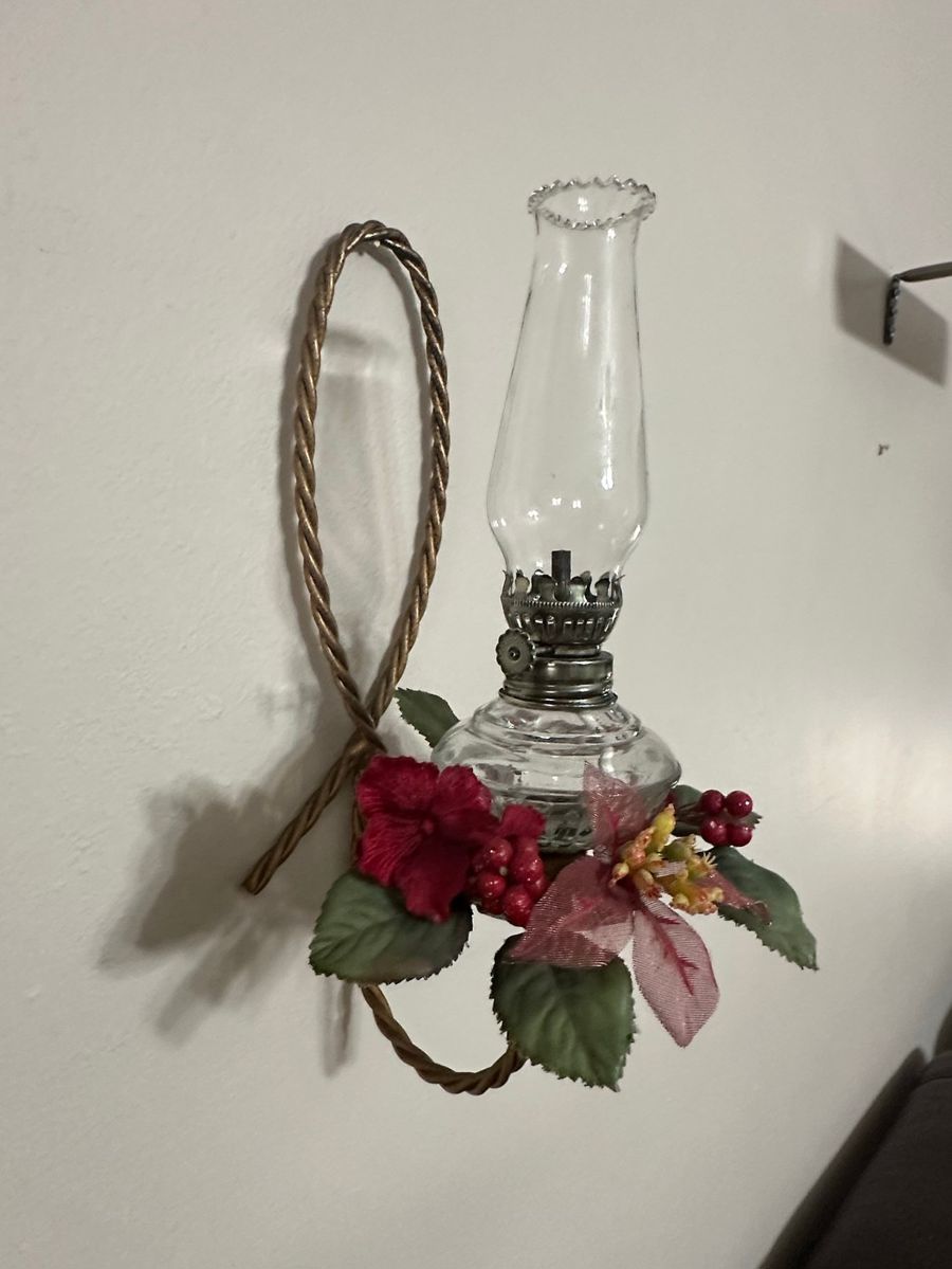 Decorative Oil Lamp Sconce with Faux Floral Accents