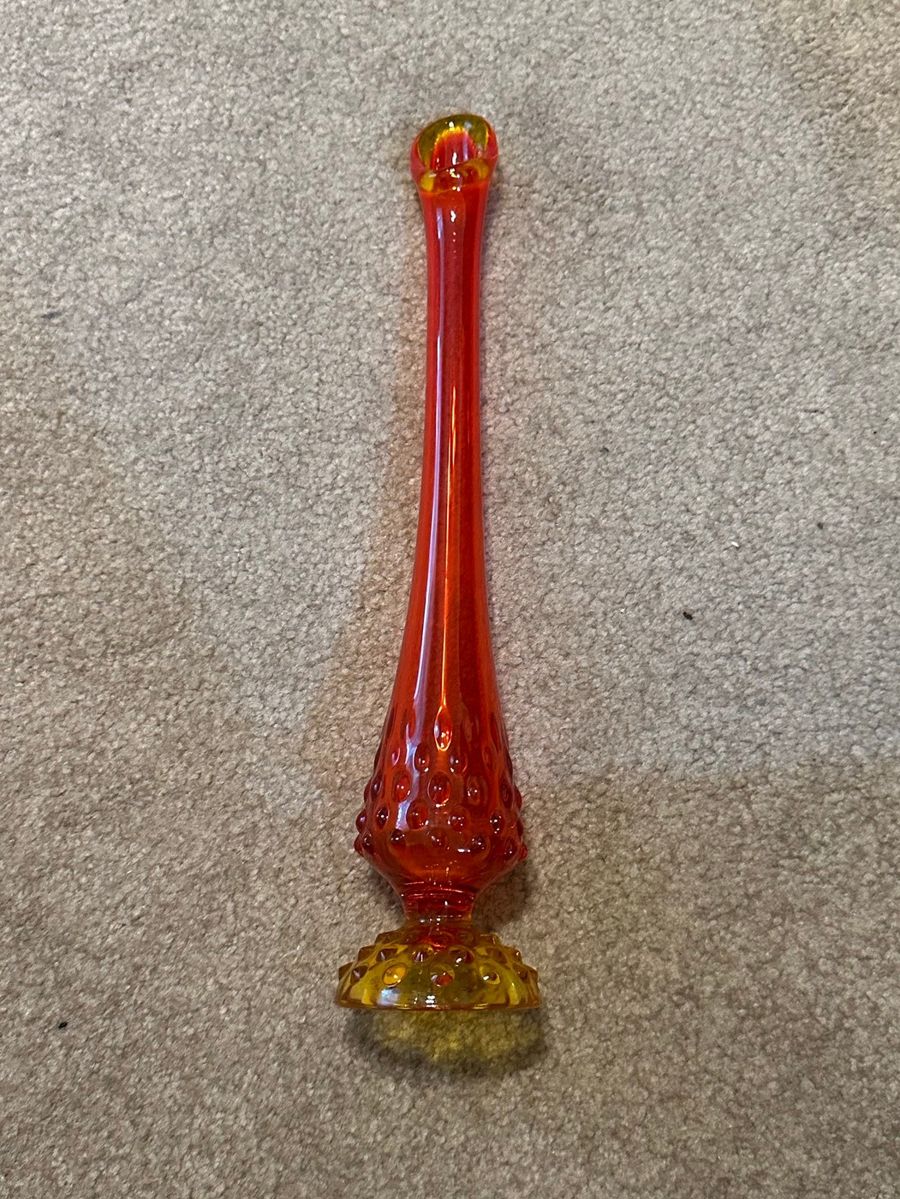 Mid-Century Orange & Yellow Hobnail Art Glass Bud Vase