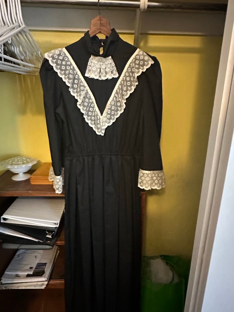 Vintage Black Lace-Trimmed Victorian Dress