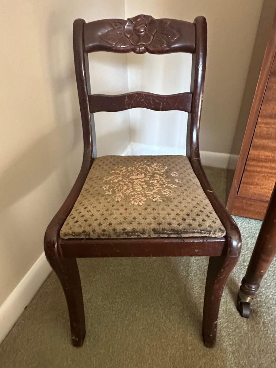 Victorian Mahogany Accent Chair with Carved Floral Crest Rail