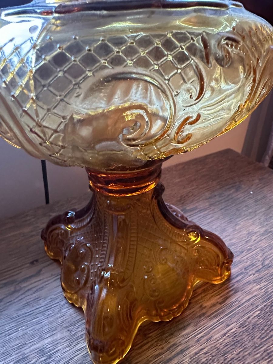 Amber Glass Ornate Oil Lamp