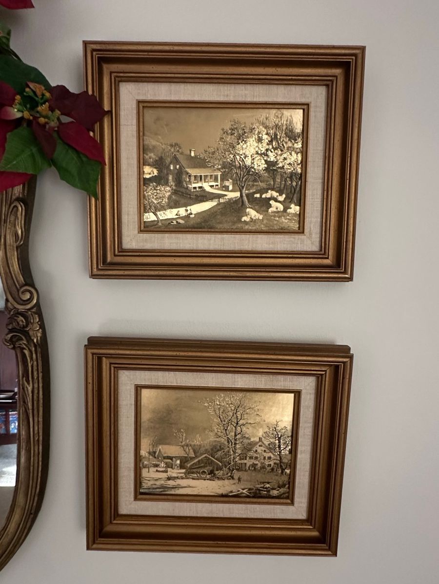 Framed Lithograph Pastoral Scenes Set of 2