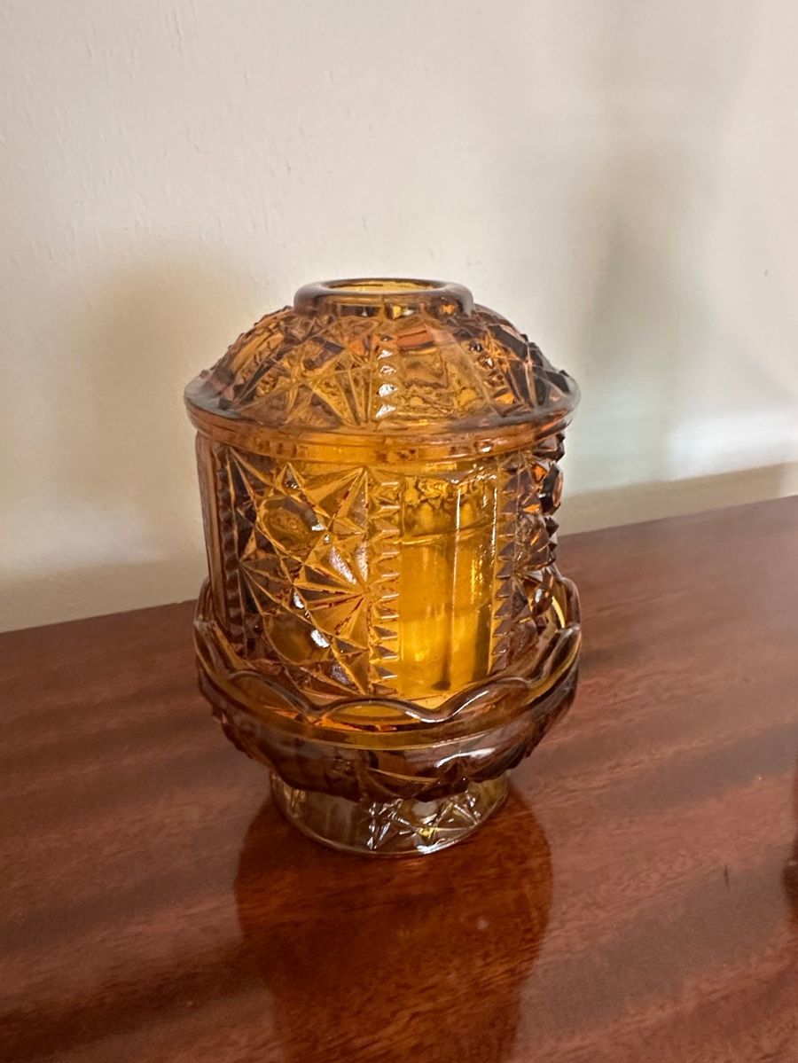 Fenton Hobnail Diamond Amber Glass Hurricane Lamp Shade