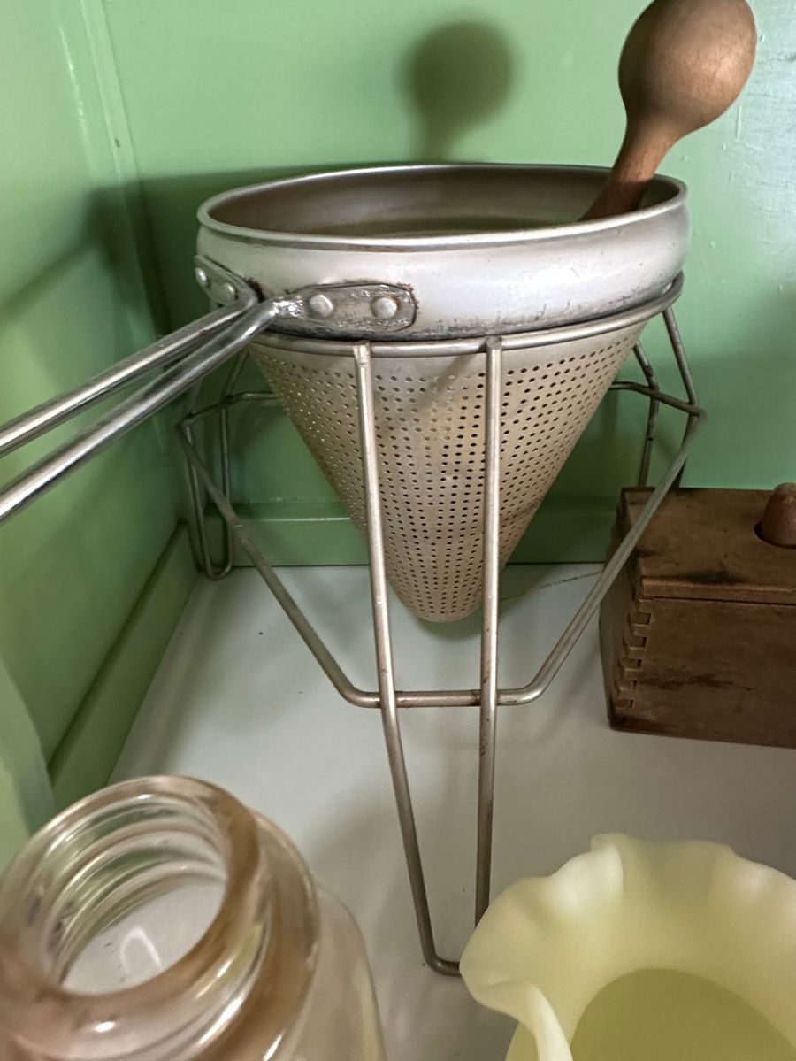 Vintage Aluminum Food Mill with Wooden Spoon