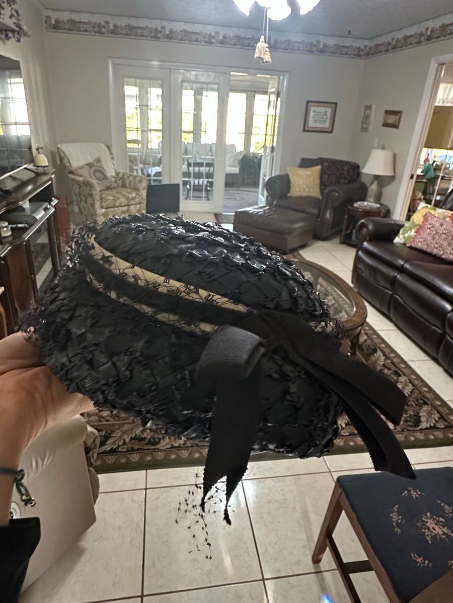 Vintage Black Formal Hat with Ribbon Accent