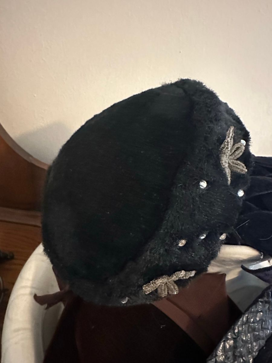 Vintage Black Beaded Faux Fur Hat