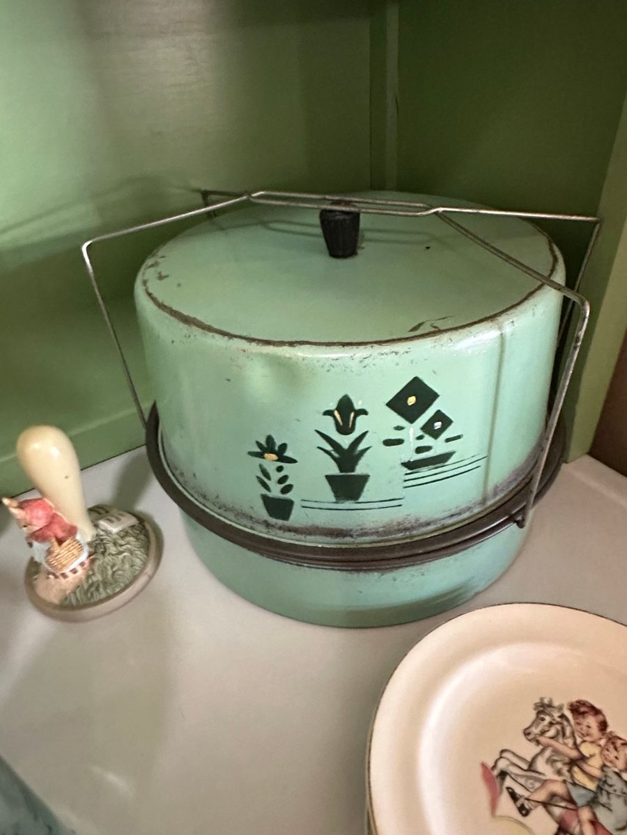 Vintage Green Metal Ice Bucket with Planter Motif